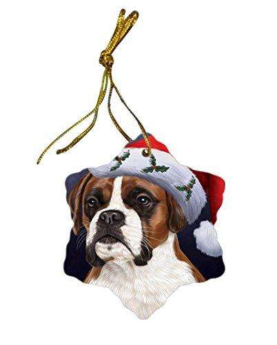 Boxer Dog Christmas Snowflake Ceramic Ornament