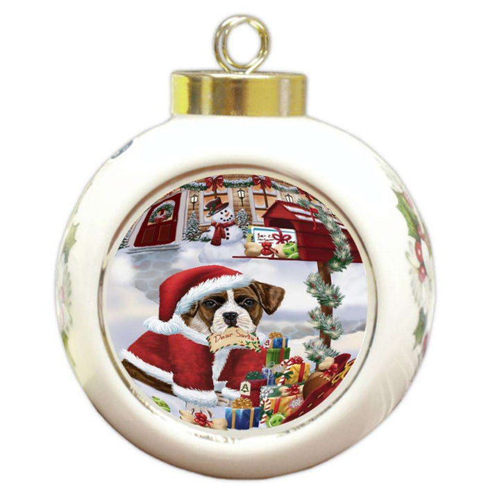 Boxer Dog Dear Santa Letter Christmas Holiday Mailbox Round Ball Christmas Ornament RBPOR53876