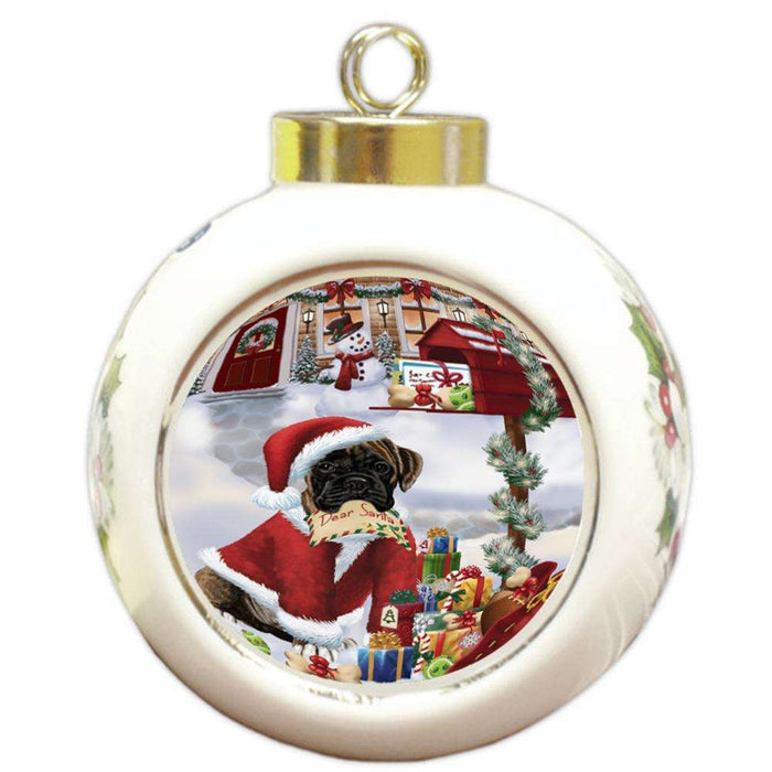 Boxer Dog Dear Santa Letter Christmas Holiday Mailbox Round Ball Christmas Ornament RBPOR53877