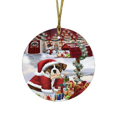 Boxer Dog Dear Santa Letter Christmas Holiday Mailbox Round Flat Christmas Ornament RFPOR53867
