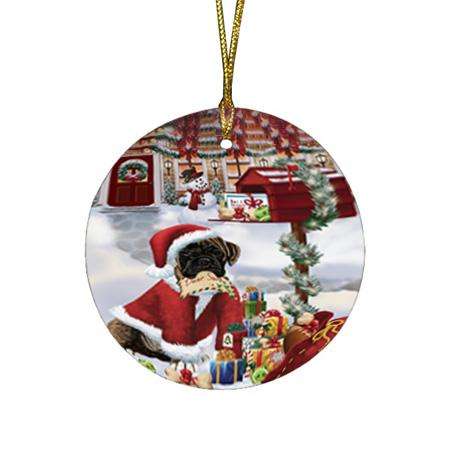 Boxer Dog Dear Santa Letter Christmas Holiday Mailbox Round Flat Christmas Ornament RFPOR53868