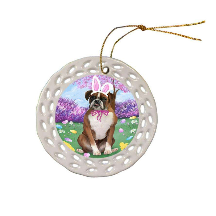 Boxer Dog Easter Holiday Ceramic Doily Ornament DPOR49064