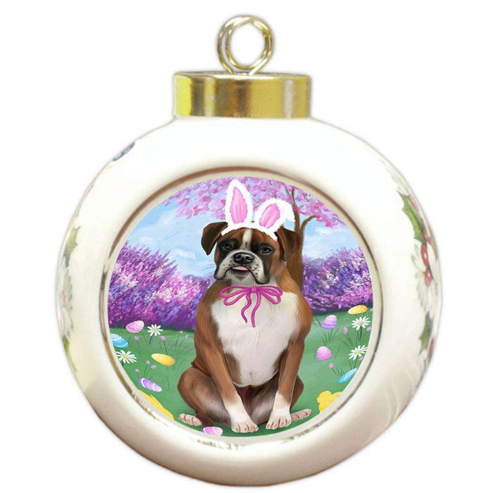Boxer Dog Easter Holiday Round Ball Christmas Ornament RBPOR49064