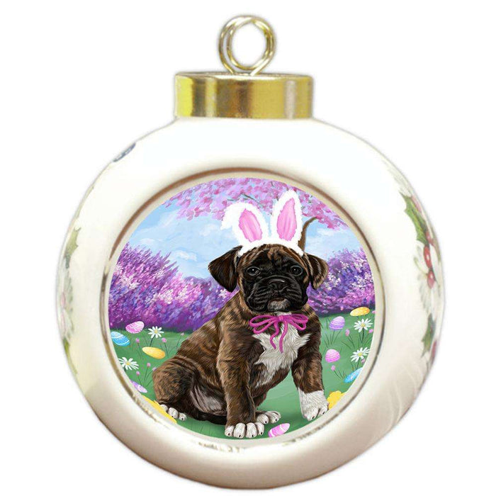 Boxer Dog Easter Holiday Round Ball Christmas Ornament RBPOR49067