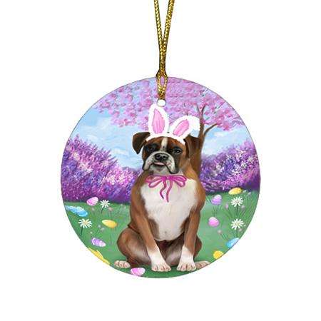 Boxer Dog Easter Holiday Round Flat Christmas Ornament RFPOR49055