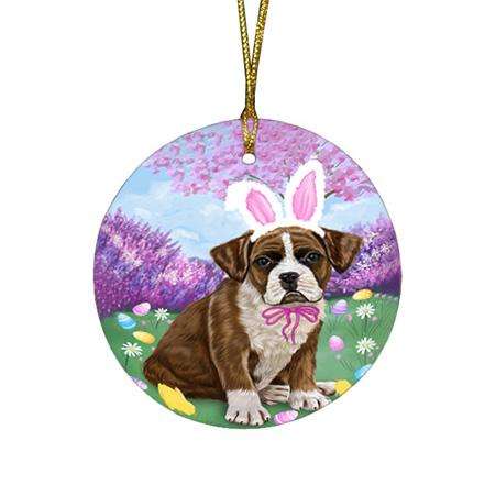 Boxer Dog Easter Holiday Round Flat Christmas Ornament RFPOR49057