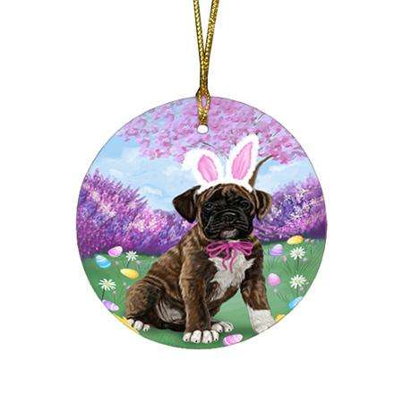 Boxer Dog Easter Holiday Round Flat Christmas Ornament RFPOR49058
