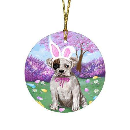 Boxer Dog Easter Holiday Round Flat Christmas Ornament RFPOR49059