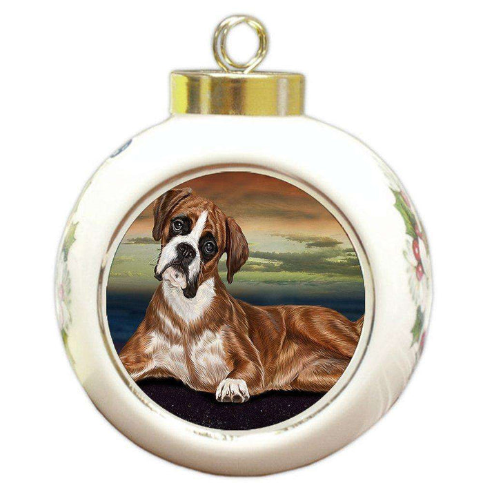 Boxer Dog Round Ball Christmas Ornament
