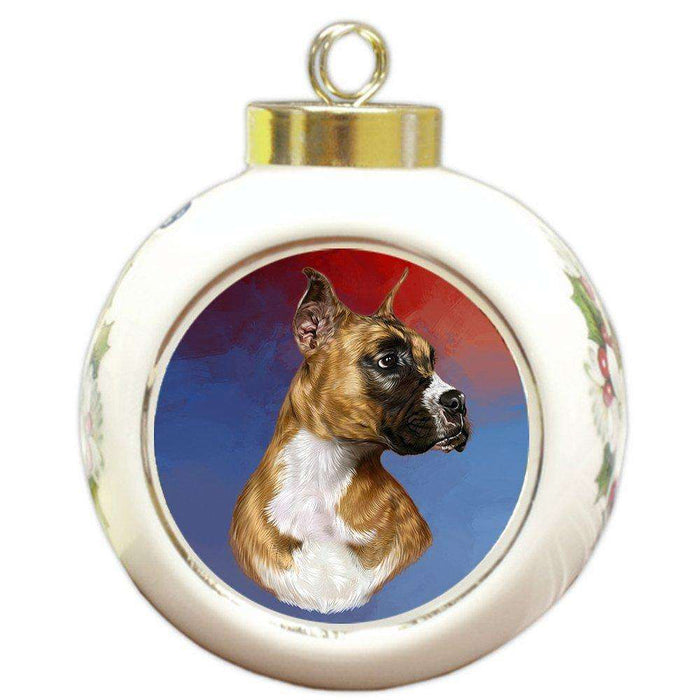 Boxer Dog Round Ball Christmas Ornament