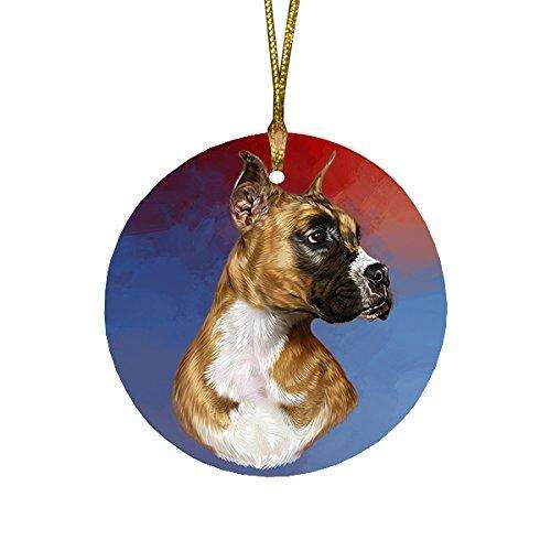 Boxer Dog Round Christmas Ornament