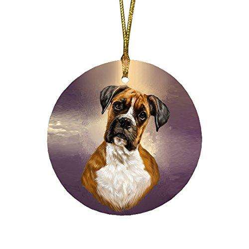 Boxer Dog Round Christmas Ornament