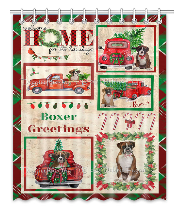 Welcome Home for Christmas Holidays Boxer Dogs Shower Curtain Bathroom Accessories Decor Bath Tub Screens