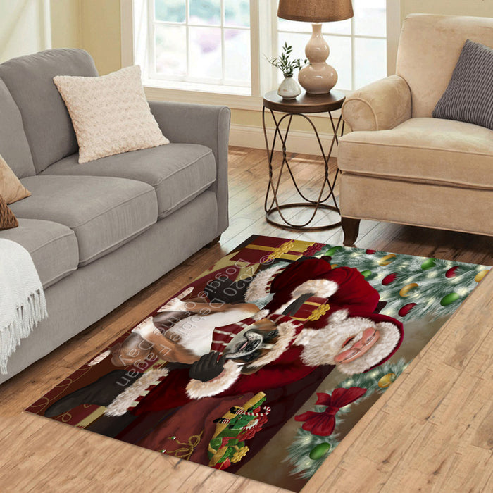 Santa's Christmas Surprise Boxer Dog Polyester Living Room Carpet Area Rug ARUG67419