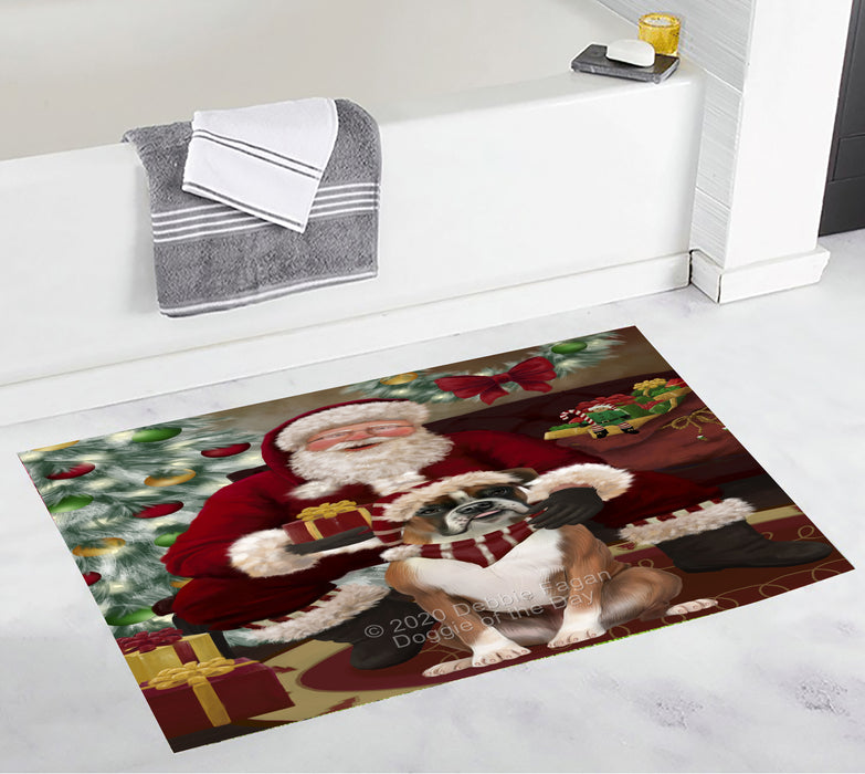 Santa's Christmas Surprise Boxer Dog Bathroom Rugs with Non Slip Soft Bath Mat for Tub BRUG55438