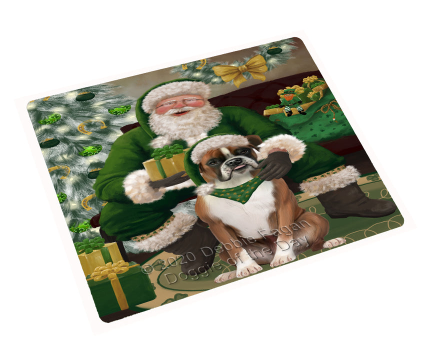 Christmas Irish Santa with Gift and Boxer Dog Cutting Board - Easy Grip Non-Slip Dishwasher Safe Chopping Board Vegetables C78286
