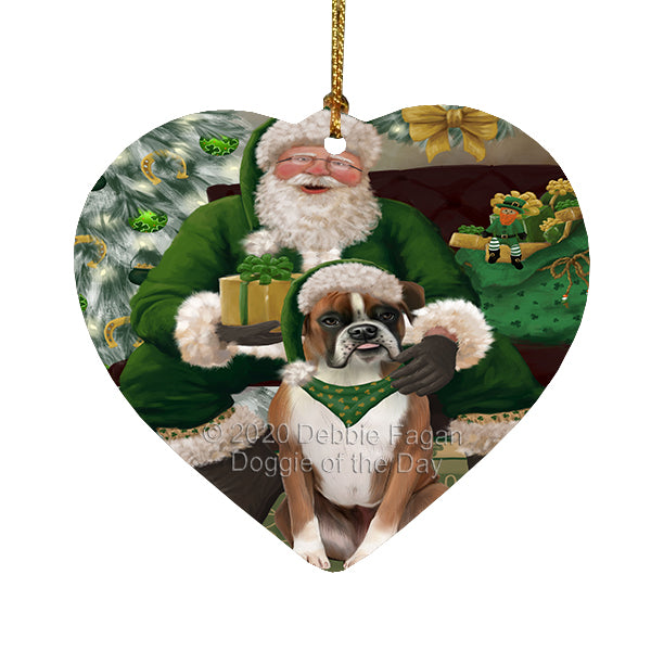 Christmas Irish Santa with Gift and Boston Terrier Dog Heart Christmas Ornament RFPOR58252
