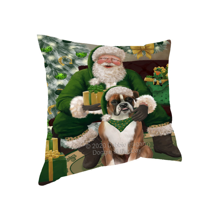 Christmas Irish Santa with Gift and Boston Terrier Dog Pillow PIL86724