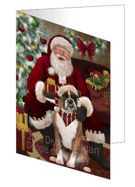 Santa's Christmas Surprise Boxer Dog Handmade Artwork Assorted Pets Greeting Cards and Note Cards with Envelopes for All Occasions and Holiday Seasons
