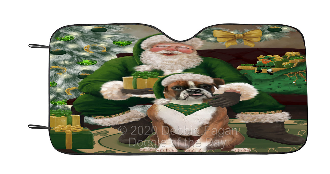 Christmas Irish Santa with Gift and Boxer Dog Car Sun Shade Cover Curtain