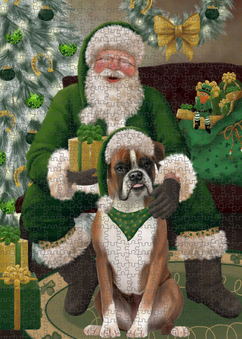 Christmas Irish Santa with Gift and Boxer Dog Puzzle with Photo Tin PUZL100344