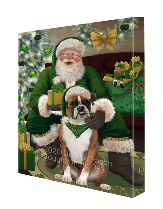 Christmas Irish Santa with Gift and Boxer Dog Canvas Print Wall Art Décor CVS147545