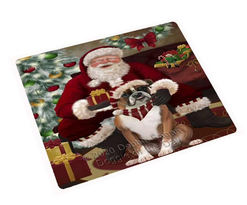 Santa's Christmas Surprise Boxer Dog Cutting Board - Easy Grip Non-Slip Dishwasher Safe Chopping Board Vegetables C78580