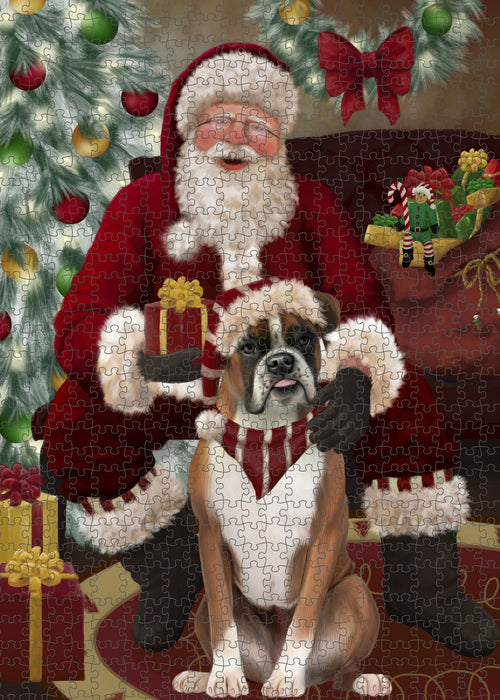 Santa's Christmas Surprise Boxer Dog Puzzle with Photo Tin PUZL100736