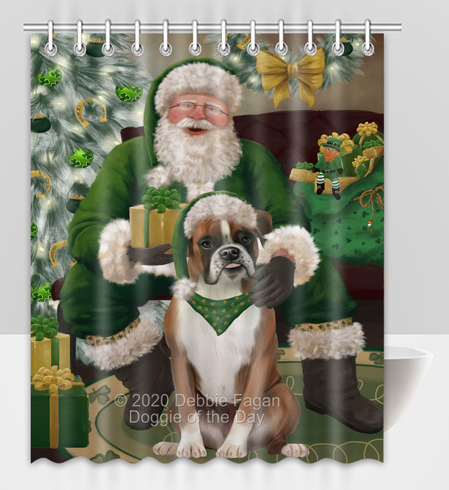 Christmas Irish Santa with Gift and Boxer Dog Shower Curtain Bathroom Accessories Decor Bath Tub Screens SC121