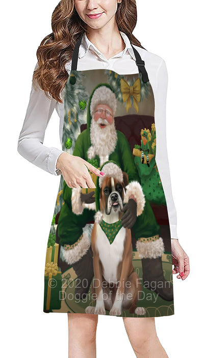Christmas Irish Santa with Gift and Boxer Dog Apron Apron-48287