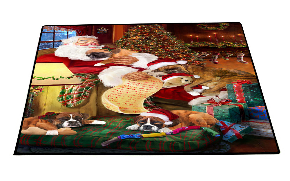 Santa Sleeping with Boxer Dogs Floor Mat- Anti-Slip Pet Door Mat Indoor Outdoor Front Rug Mats for Home Outside Entrance Pets Portrait Unique Rug Washable Premium Quality Mat