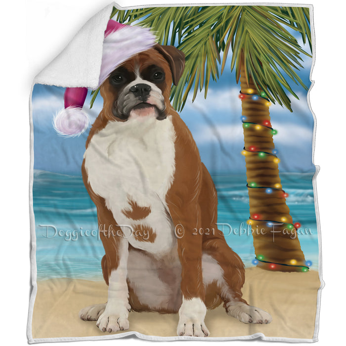 Summertime Happy Holidays Christmas Boxer Dog on Tropical Island Beach Blanket D113