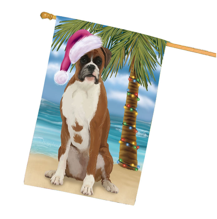 Christmas Summertime Beach Boxer Dog House Flag Outdoor Decorative Double Sided Pet Portrait Weather Resistant Premium Quality Animal Printed Home Decorative Flags 100% Polyester FLG68693