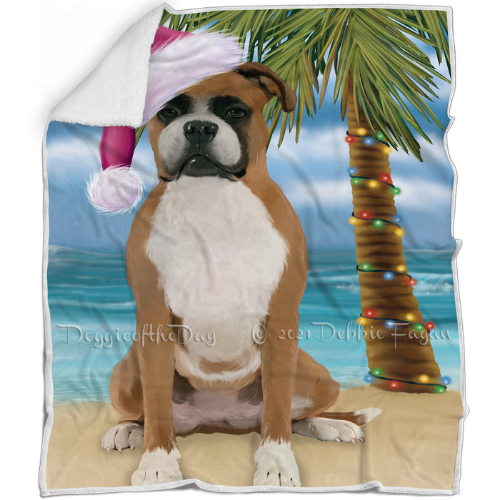 Summertime Happy Holidays Christmas Boxer Dog on Tropical Island Beach Blanket D114