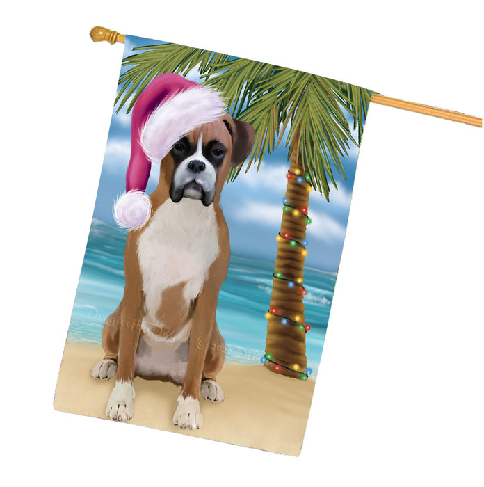 Christmas Summertime Beach Boxer Dog House Flag Outdoor Decorative Double Sided Pet Portrait Weather Resistant Premium Quality Animal Printed Home Decorative Flags 100% Polyester FLG68695