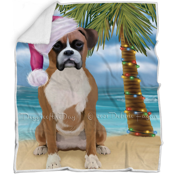 Summertime Happy Holidays Christmas Boxer Dog on Tropical Island Beach Blanket D159