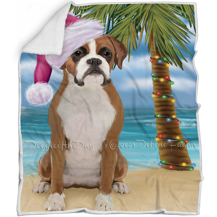 Summertime Happy Holidays Christmas Boxer Dog on Tropical Island Beach Blanket D160