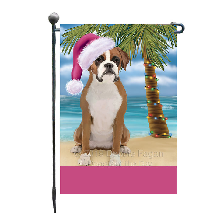 Personalized Summertime Happy Holidays Christmas Boxer Dog on Tropical Island Beach  Custom Garden Flags GFLG-DOTD-A60426