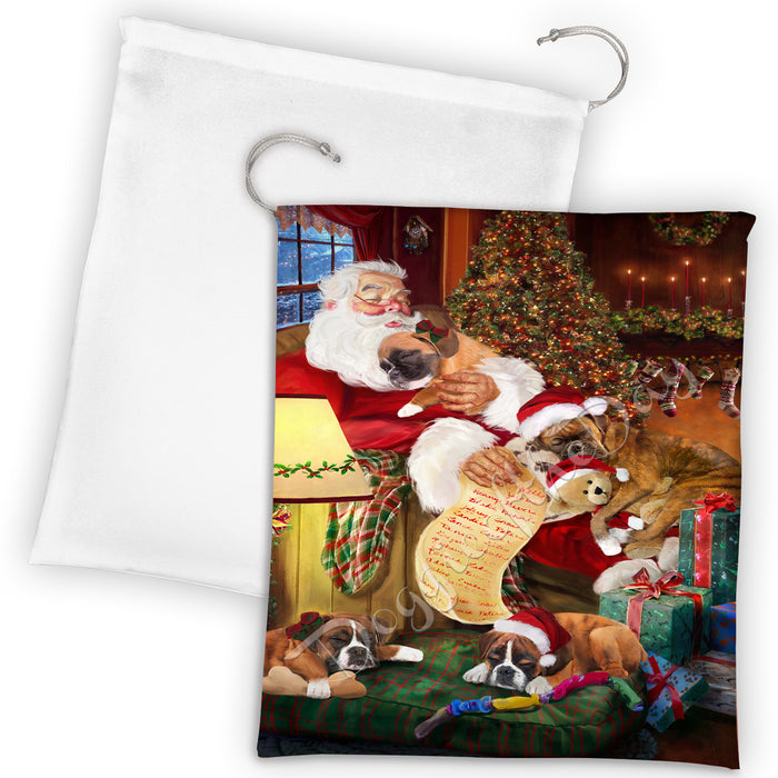 Santa Sleeping with Boxer Dogs Drawstring Laundry or Gift Bag LGB48788