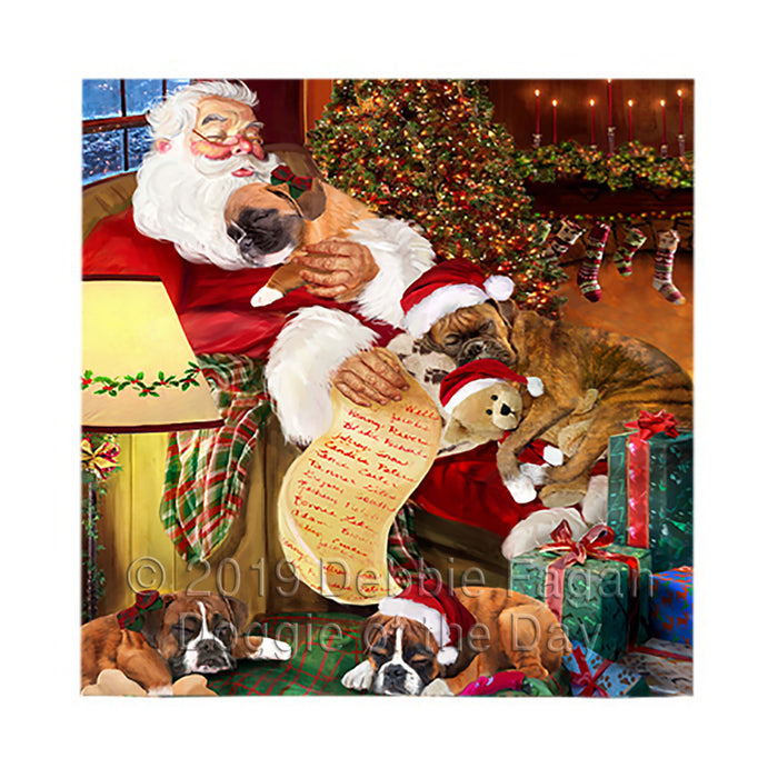 Santa Sleeping with Boxer Dogs Square Towel 