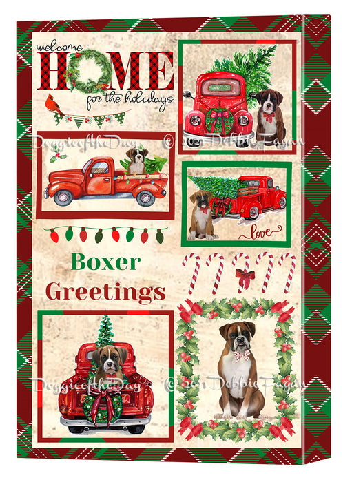 Welcome Home for Christmas Holidays Boxer Dogs Canvas Wall Art Decor - Premium Quality Canvas Wall Art for Living Room Bedroom Home Office Decor Ready to Hang CVS149372