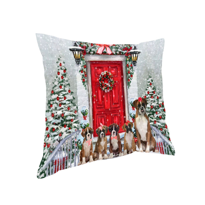 Christmas Holiday Welcome Boxer Dogs Pillow with Top Quality High-Resolution Images - Ultra Soft Pet Pillows for Sleeping - Reversible & Comfort - Ideal Gift for Dog Lover - Cushion for Sofa Couch Bed - 100% Polyester