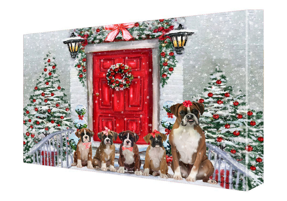 Christmas Holiday Welcome Boxer Dogs Canvas Wall Art - Premium Quality Ready to Hang Room Decor Wall Art Canvas - Unique Animal Printed Digital Painting for Decoration