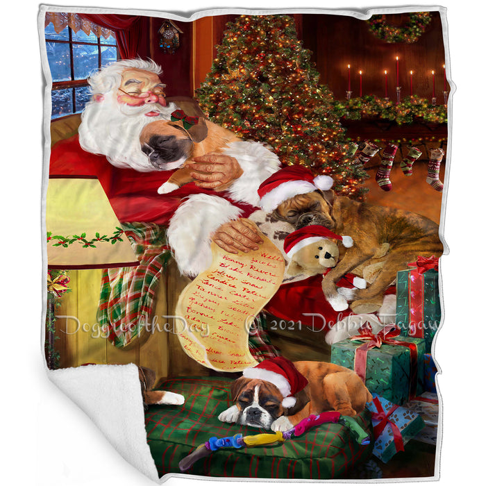 Boxer Dog and Puppies Sleeping with Santa Blanket
