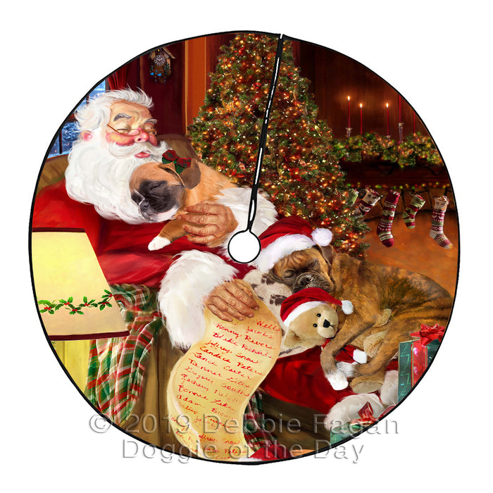 Santa Sleeping with Boxer Dogs Christmas Tree Skirt