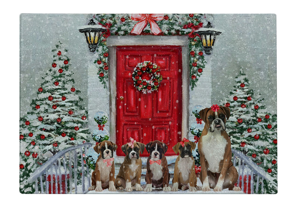 Christmas Holiday Welcome Boxer Dogs Cutting Board - For Kitchen - Scratch & Stain Resistant - Designed To Stay In Place - Easy To Clean By Hand - Perfect for Chopping Meats, Vegetables