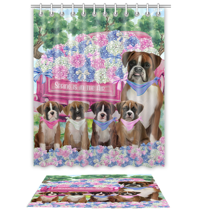 Boxer Shower Curtain with Bath Mat Set: Explore a Variety of Designs, Personalized, Custom, Curtains and Rug Bathroom Decor, Dog and Pet Lovers Gift