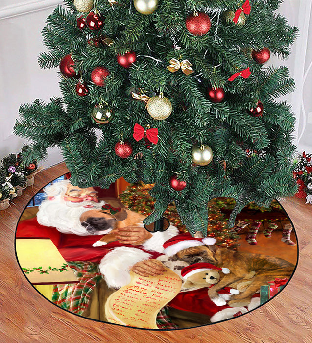 Santa Sleeping with Boxer Dogs Christmas Tree Skirt