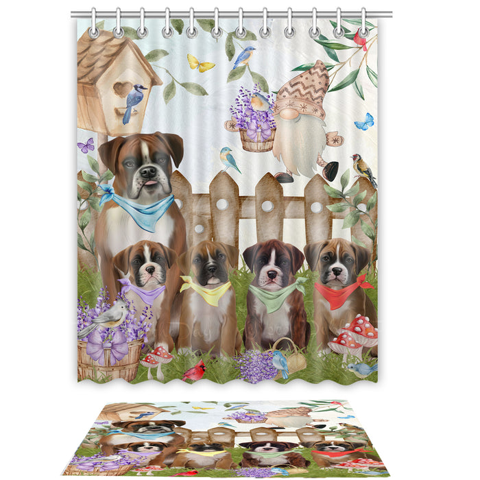 Boxer Shower Curtain & Bath Mat Set: Explore a Variety of Designs, Custom, Personalized, Curtains with hooks and Rug Bathroom Decor, Gift for Dog and Pet Lovers