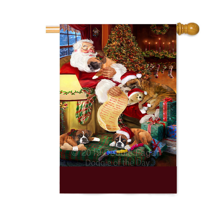 Personalized Boxer Dogs and Puppies Sleeping with Santa Custom House Flag FLG-DOTD-A62665